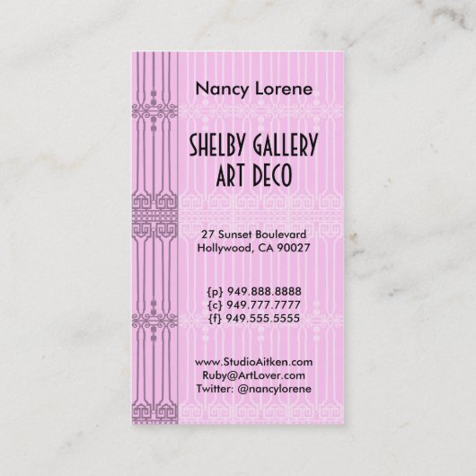 Shelby, 1930 Lady in Lila en Lavender Visitekaartje (Achterkant)