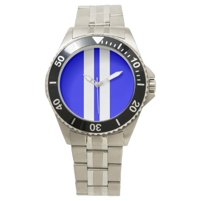 Shelby Cobra Blauw Wit Racing Stripes Horloge (Voorkant)