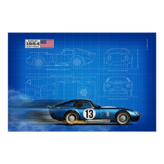 shelby Daytona Coupe Blueprint Perfect Poster (Voorkant)