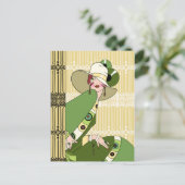 Shelby, jaren 20 Art Deco Lady in Geel en Olive Briefkaart (Staand voorkant)