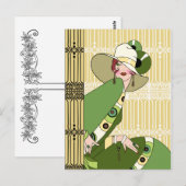 Shelby, jaren 20 Art Deco Lady in Geel en Olive Briefkaart (Voorkant / Achterkant)