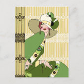Shelby, jaren 20 Art Deco Lady in Geel en Olive Briefkaart (Voorkant)