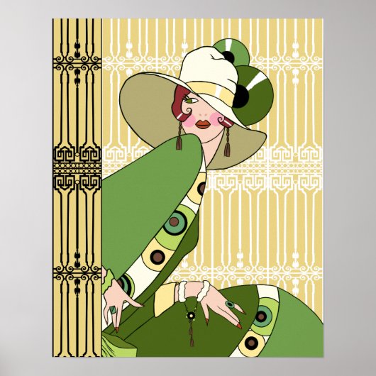 Shelby, jaren 20 Art Deco Lady in Geel en Olive Poster (Voorkant)