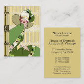 Shelby, jaren 20 Art Deco Lady in Geel en Olive Visitekaartje (Voorkant / Achterkant)