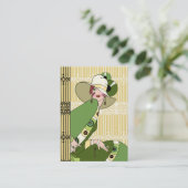 Shelby, jaren 20 Art Deco Lady in Geel en Olive Visitekaartje (Staand voorkant)