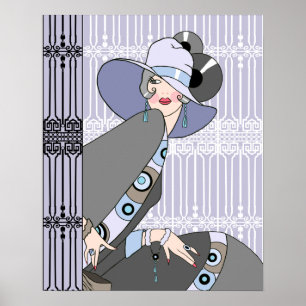 Shelby, jaren 20 Art Deco Lady in Mauve en Grey Poster