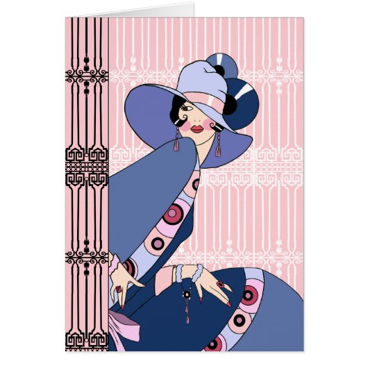 Shelby, jaren 20 Art Deco Lady in Roze en Blauw (Voorkant)