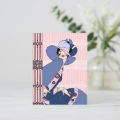 Shelby, jaren 20 Art Deco Lady in Roze en Blauw Briefkaart (Staand voorkant)