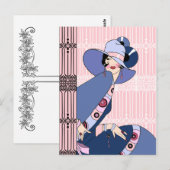 Shelby, jaren 20 Art Deco Lady in Roze en Blauw Briefkaart (Voorkant / Achterkant)