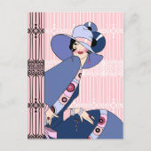 Shelby, jaren 20 Art Deco Lady in Roze en Blauw Briefkaart (Voorkant)