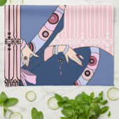 Shelby, jaren 20 Art Deco Lady in Roze en Blauw Theedoek (Gevouwen)