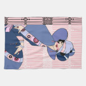 Shelby, jaren 20 Art Deco Lady in Roze en Blauw Theedoek (Horizontaal)