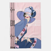 Shelby, jaren 20 Art Deco Lady in Roze en Blauw Theedoek (Verticaal)