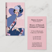 Shelby, jaren 20 Art Deco Lady in Roze en Blauw Visitekaartje (Voorkant / Achterkant)