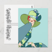 Shelby, Lady in Aqua, 1920 en Blauwgroen Briefkaart (Voorkant / Achterkant)