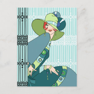 Shelby, Lady in Aqua, 1930 en Blauwgroen Briefkaart