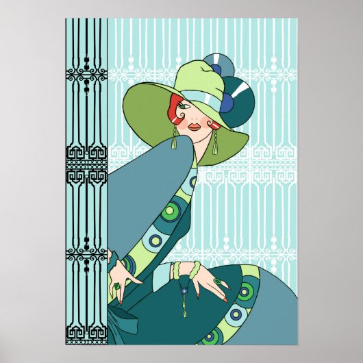 Shelby, Lady in Aqua, 1930 en Blauwgroen Poster (Voorkant)