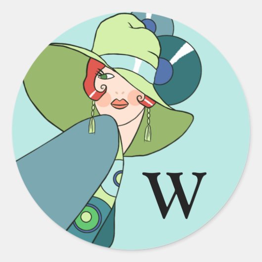 Shelby, Lady in Aqua, 1930 en Blauwgroen Ronde Sticker (Voorkant)