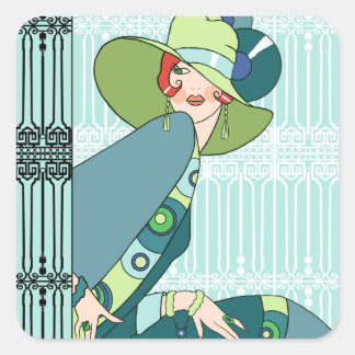 Shelby, Lady in Aqua en Blauwgroen uit de jaren 20 Vierkante Sticker