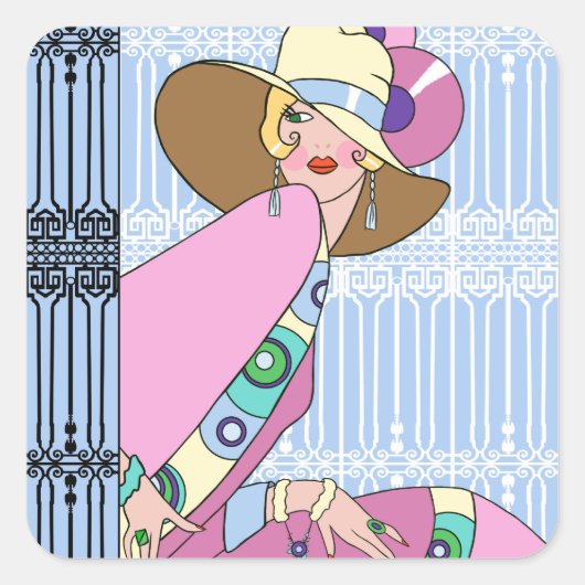 Shelby, Lady in Blue and Pink uit 1920 Vierkante Sticker (Voorkant)