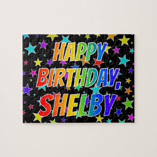 "SHELBY" Voornaam, geun "HAPPY BIRTHDAY" Legpuzzel (Horizontaal)