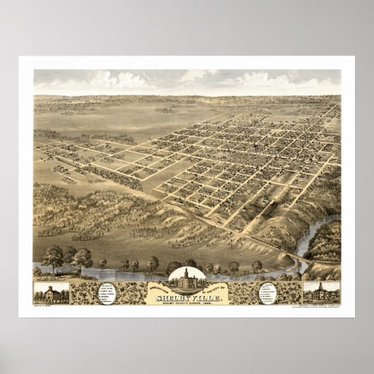 Shelbyville, IL Panoramic Map - 1869 Poster (Voorkant)