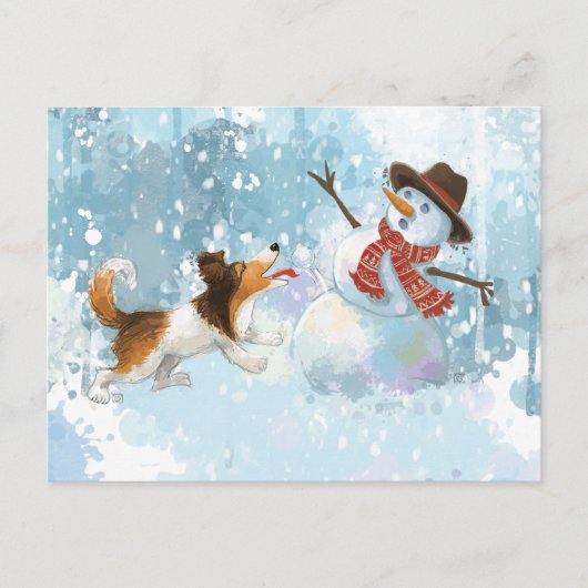 Sheldon de Sheltie en de Sneeuwman Briefkaart (Voorkant)