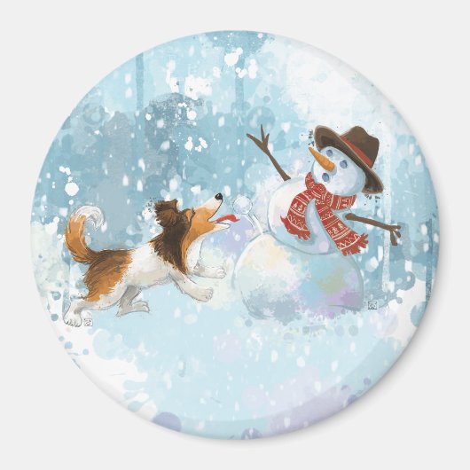 Sheldon de Sheltie en de Sneeuwman Magneet (Voorkant)