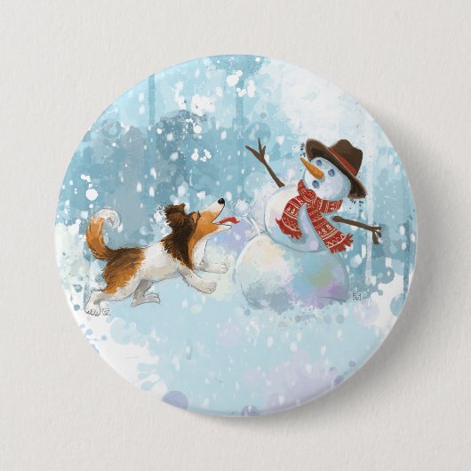 Sheldon de Sheltie en de Sneeuwman Ronde Button 7,6 Cm (Voorkant)