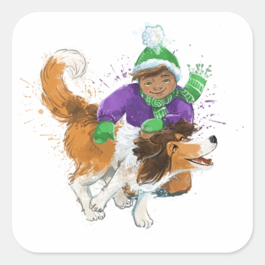 Sheldon de Sheltie en zijn jongen Vierkante Sticker (Voorkant)
