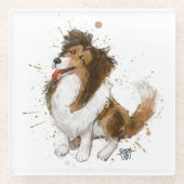 Sheldon de Sheltie Glazen Onderzetter (Voorkant)