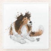 Sheldon de Sheltie Glazen Onderzetter (Voorkant)