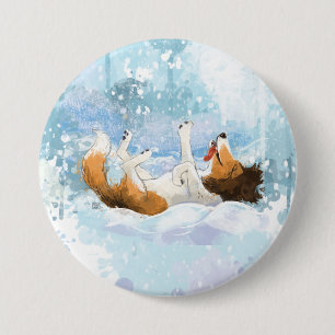 Sheldon de Sheltie speelt in de sneeuw Ronde Button 7,6 Cm