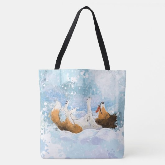 Sheldon de Sheltie speelt in de sneeuw Tote Bag (Voorkant)