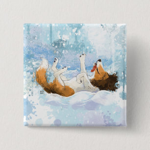 Sheldon de Sheltie speelt in de sneeuw Vierkante Button 5,1 Cm