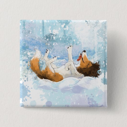 Sheldon de Sheltie speelt in de sneeuw Vierkante Button 5,1 Cm (Voorkant)