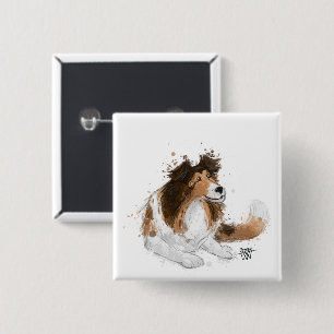 Sheldon de Sheltie Vierkante Button 5,1 Cm