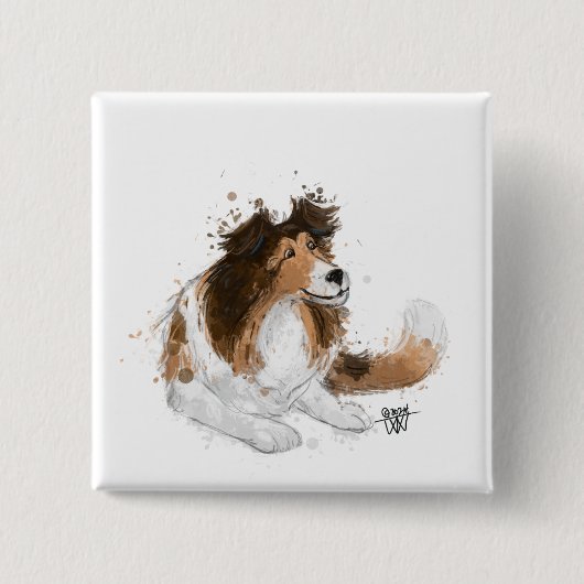 Sheldon de Sheltie Vierkante Button 5,1 Cm (Voorkant)