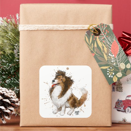 Sheldon de Sheltie Vierkante Sticker (Feestdagen)