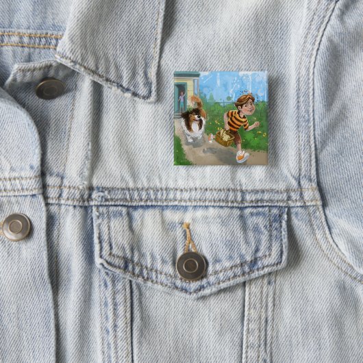 Sheldon en Davie Adventure Vierkante Button 5,1 Cm (In situ)