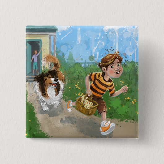 Sheldon en Davie Adventure Vierkante Button 5,1 Cm (Voorkant)