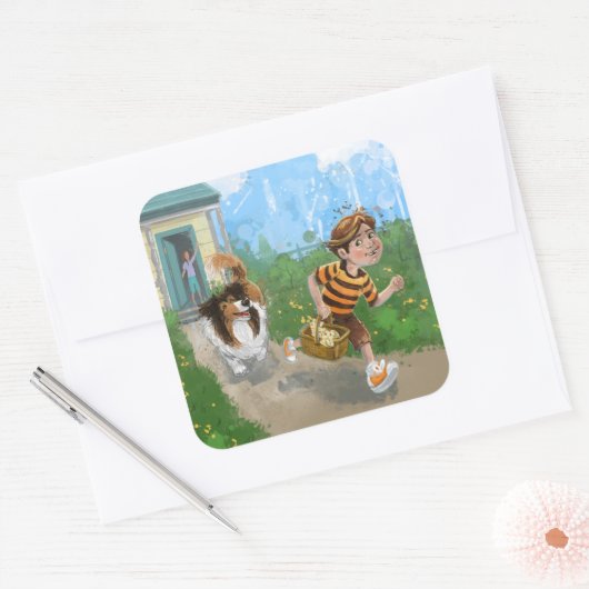 Sheldon en Davie Adventure Vierkante Sticker (Envelop)