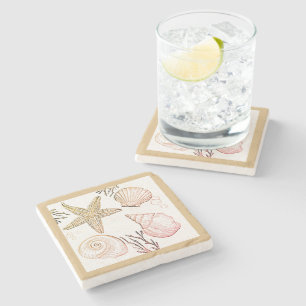 Shell Beach Beige Neutral Seashells Sierkussen Stenen Onderzetter