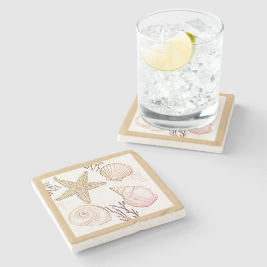 Shell Beach Beige Neutral Seashells Sierkussen Stenen Onderzetter (Zijkant)