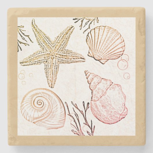 Shell Beach Beige Neutral Seashells Sierkussen Stenen Onderzetter (Voorkant)