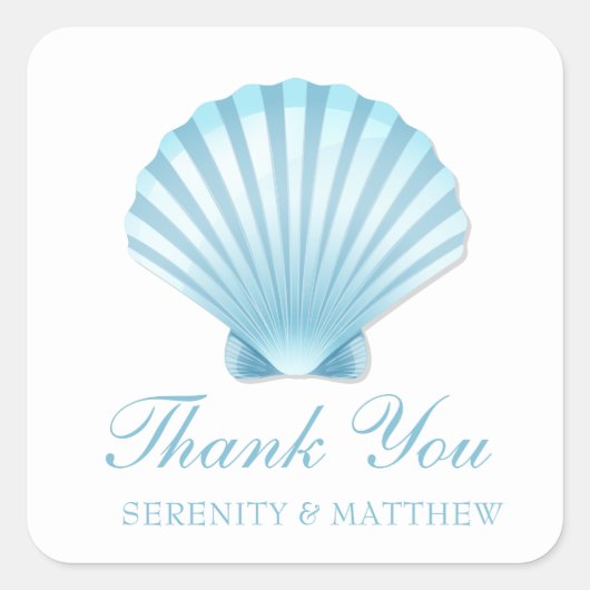 Shell Beach Blue Nautical Wedding Dank u Vierkante Sticker (Voorkant)
