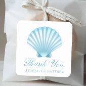 Shell Beach Blue Nautical Wedding Dank u Vierkante Sticker