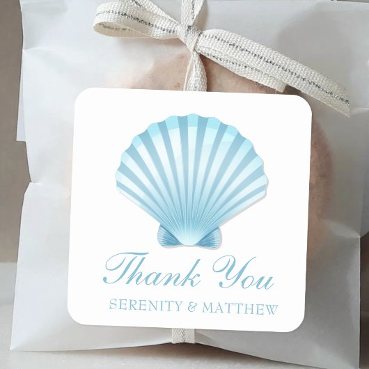 Shell Beach Blue Nautical Wedding Dank u Vierkante Sticker