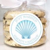 Shell Beach Blue nautische bruiloft net getrouwd Ronde Sticker