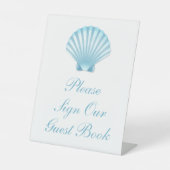 Shell Beach Nautisch Blauw bruiloft gastenboek Reclamebord Met Voetstuk (Voorkant)